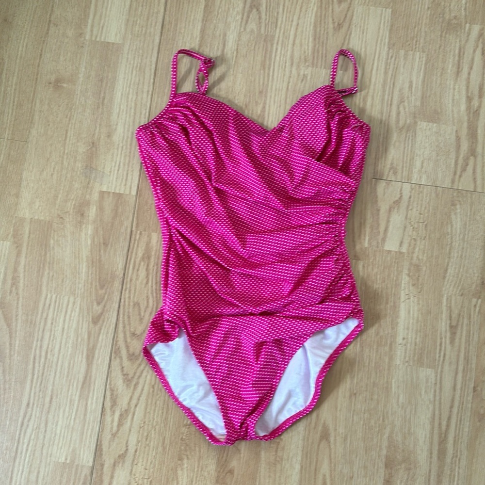 Talbots Miraclesuit pink polka dots